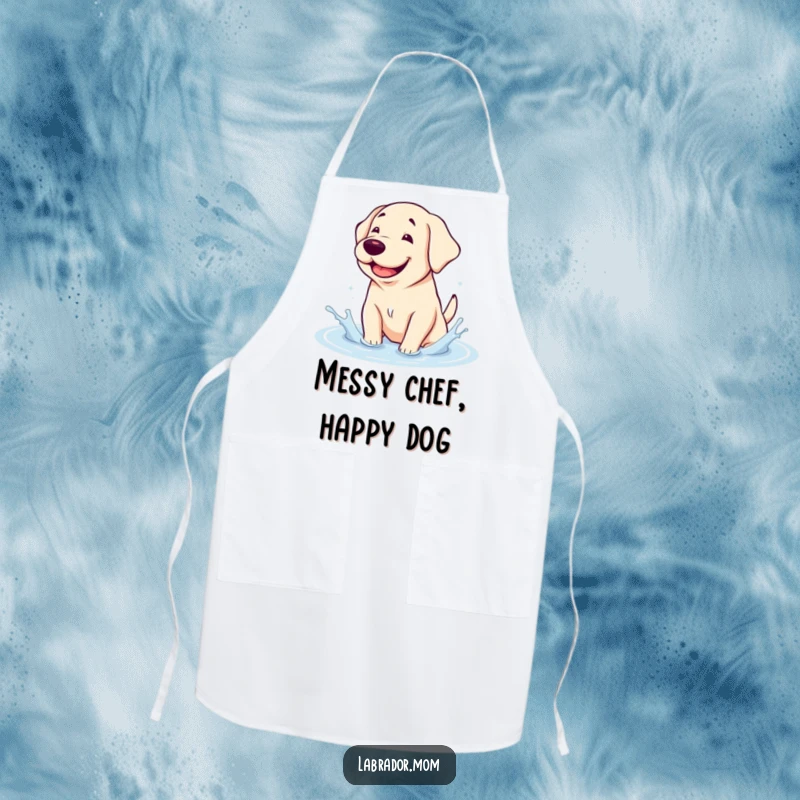Funny Apron: A happy kawaii Labrador grins while splashing in a puddle, keeping your clothes clean with cheer.