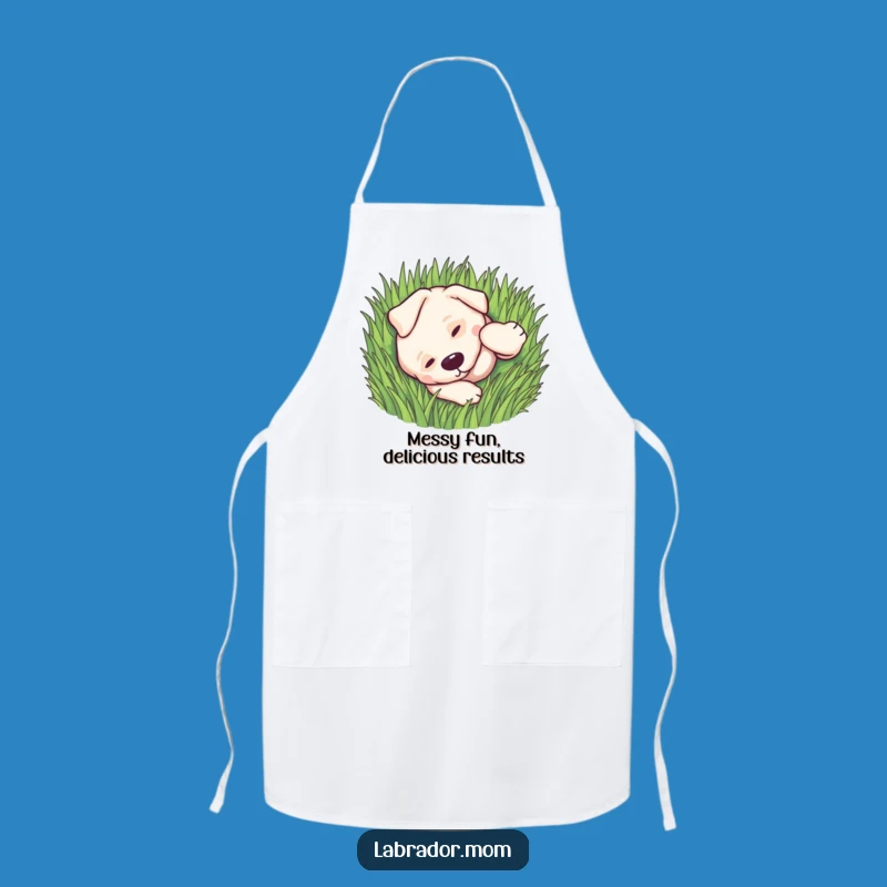 Funny Kawaii Labrador Apron: Rolling in Grass, Cute Kitchen Gift