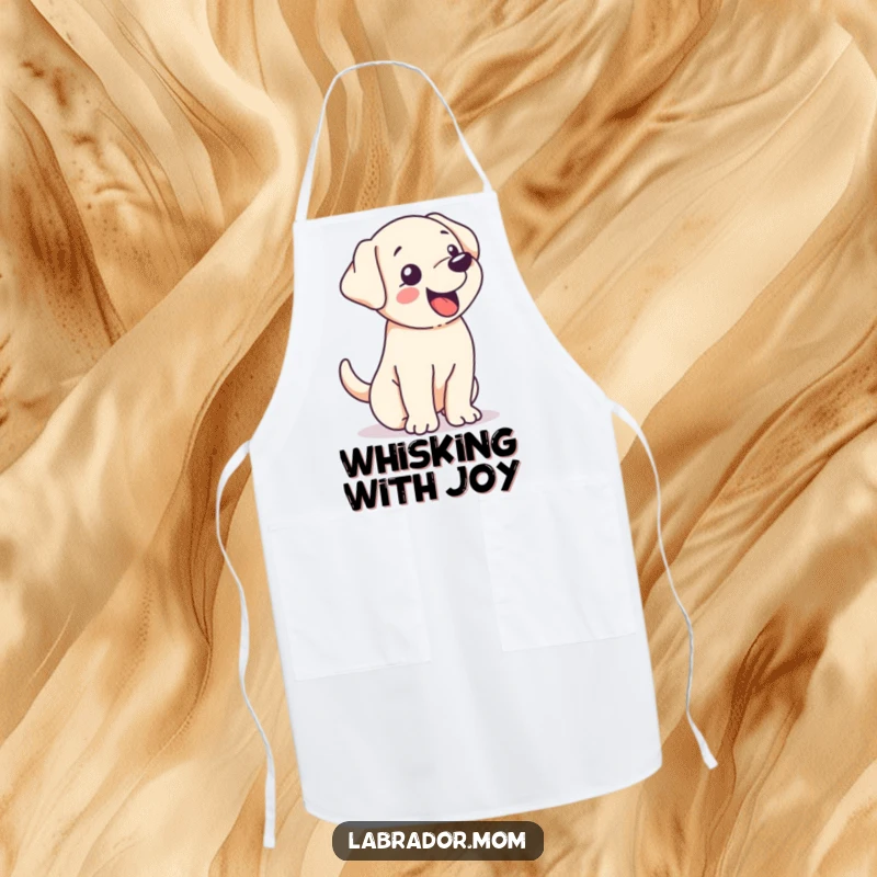 Funny kawaii Labrador wagging its tail so hard its whole body shakes with excitement, a practical and humorous apron.