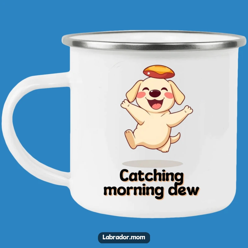 Funny Frisbee Catching Lab Camping Mug: Durable Enamel Cup for Outdoor Fun