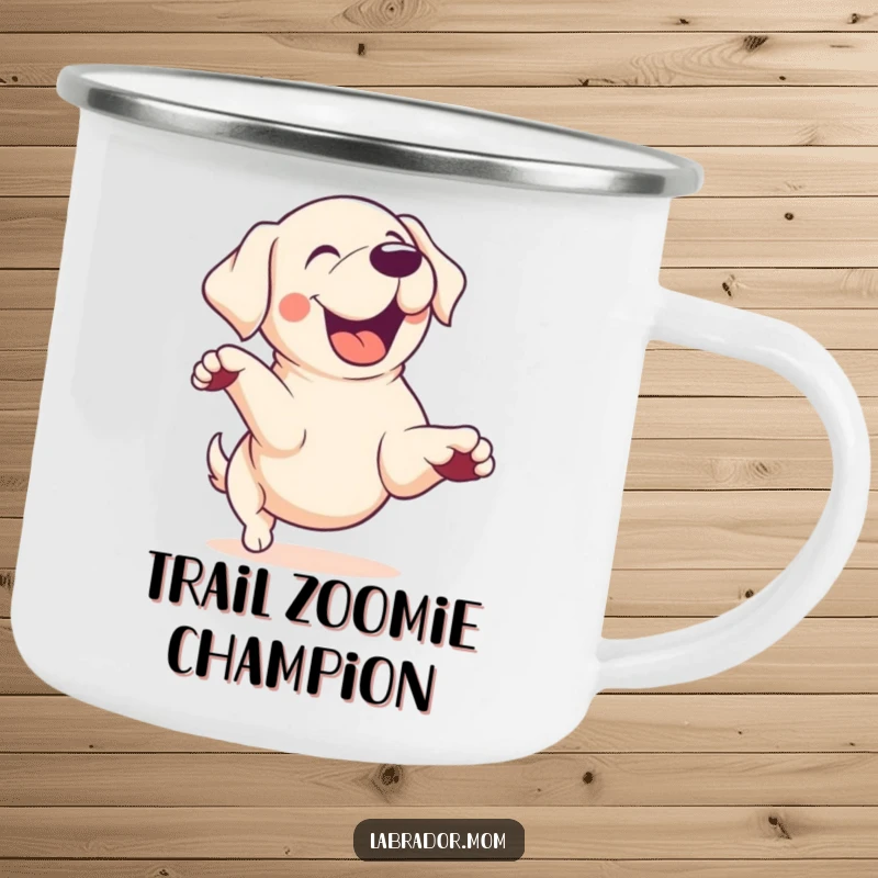 Funny Kawaii Labrador dog doing a zoomie, energetic, cute camping mug, outdoor drinkware, funny gift.