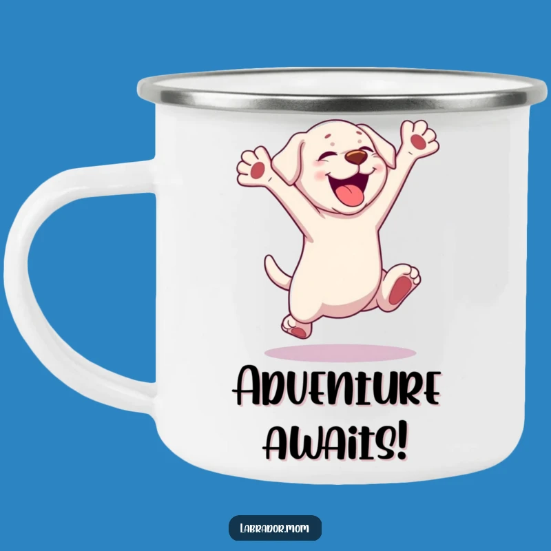 Funny Kawaii Labrador Camping Mug - Durable Excited Pup Enamel Cup, Gift