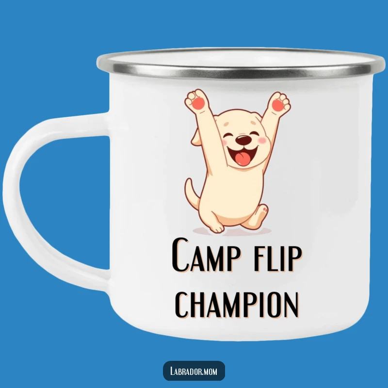 Funny Kawaii Labrador Camping Mug - Playful Somersault Dog Cup