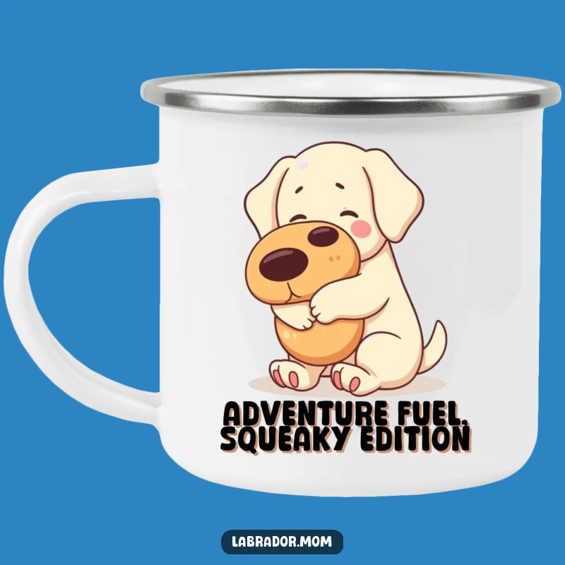 Funny Kawaii Labrador Camping Mug: Squeaky Toy Hug, Outdoor Dog Gift