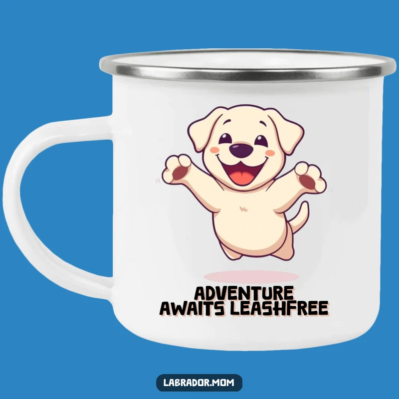 Funny Kawaii Labrador Leap Camping Mug: Adventure with Joyful Paws