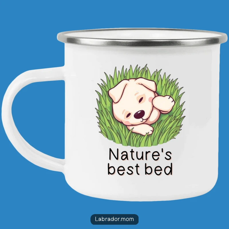 Funny Kawaii Labrador Camping Mug: Rolling in Grass, Outdoor Dog Gift