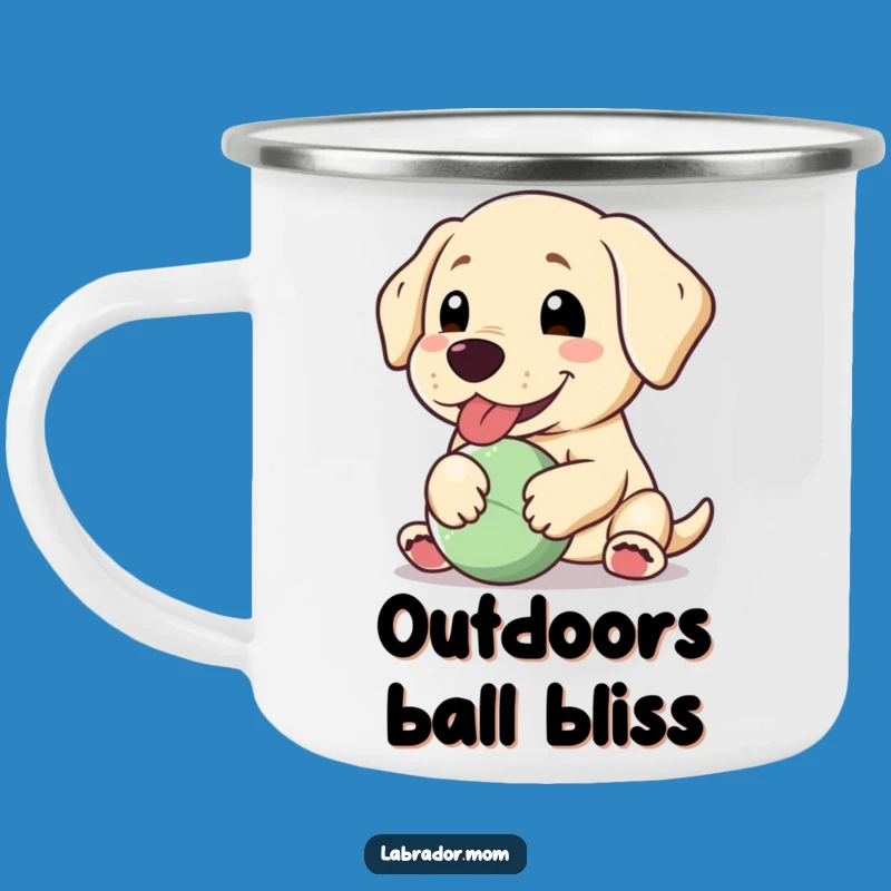 Funny Kawaii Labrador Camping Mug: Happy Floppy Ear Ball Adventure Gift