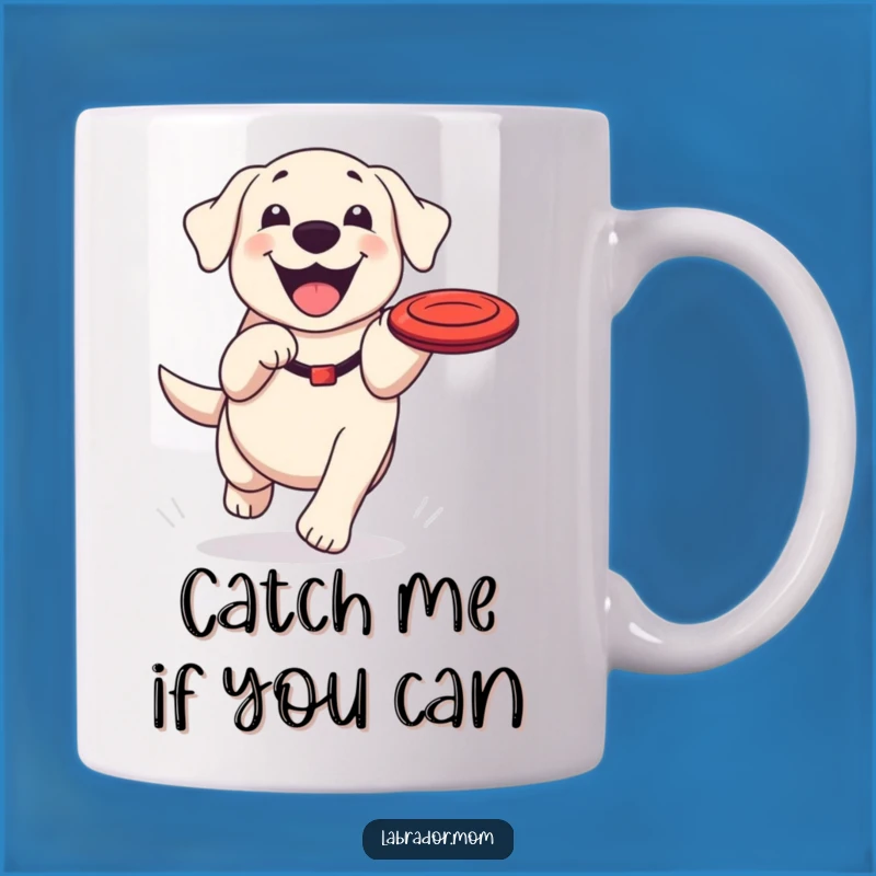 Funny Kawaii Labrador Mug: Happy Grin Frisbee Chase, Perfect Gift