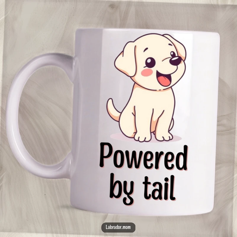 Funny kawaii Labrador wagging its tail so hard its whole body shakes with excitement, a humorous and relatable design.