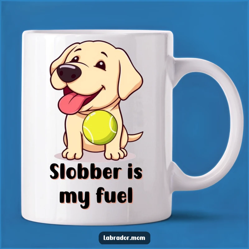 Funny Kawaii Labrador Mug: Happy Panting Dog, Slobbery Ball Gift