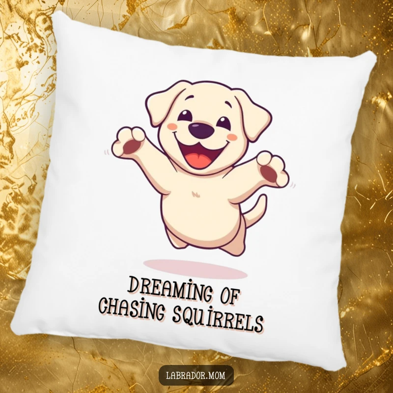 Funny Kawaii Labrador Pillow, a cute dog in a joyful leap with paws extended, offering comfort and a touch of whimsy.
