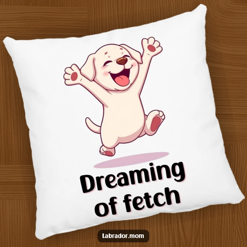 Funny Kawaii Labrador Pillow, a cute dog leaping with sheer excitement, soft cushion, ideal humorous home decor gift.
