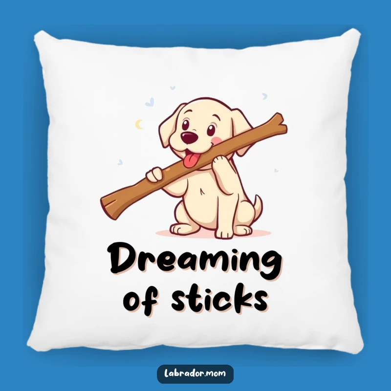 Comfy Funny Kawaii Labrador Fetching Big Stick Pillow - Cute Accent
