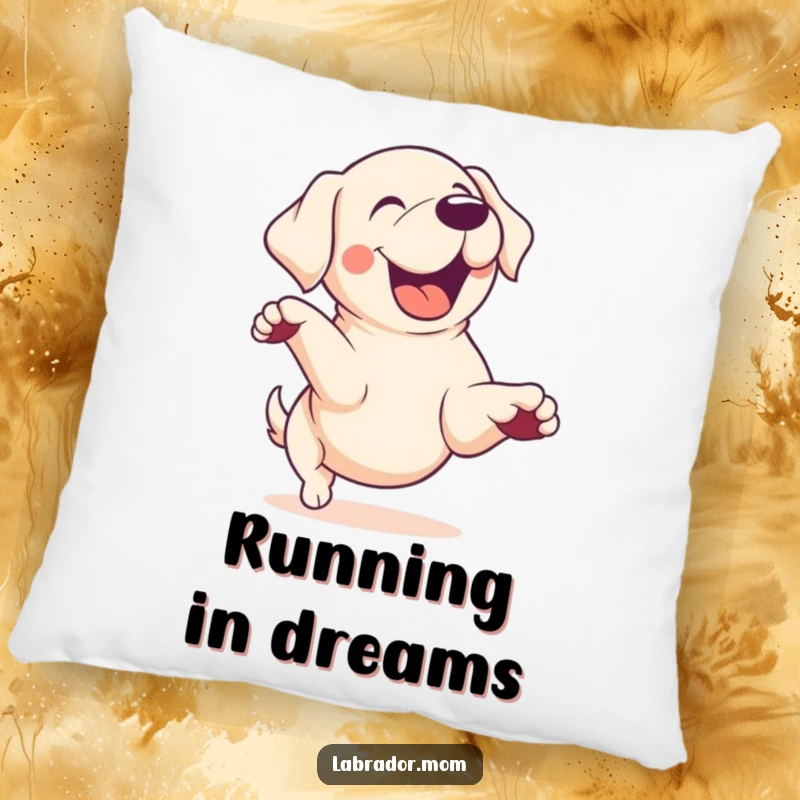 Funny Kawaii Labrador dog in zoomie motion, cute cushion, energetic, soft pillow, dog decor, funny gift.