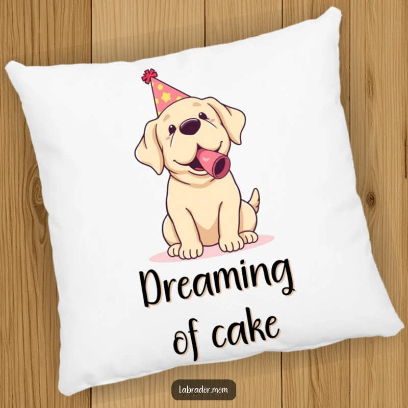 Funny Kawaii Labrador Pillow with a cute dog in party attire, perfect for adding humorous comfort.