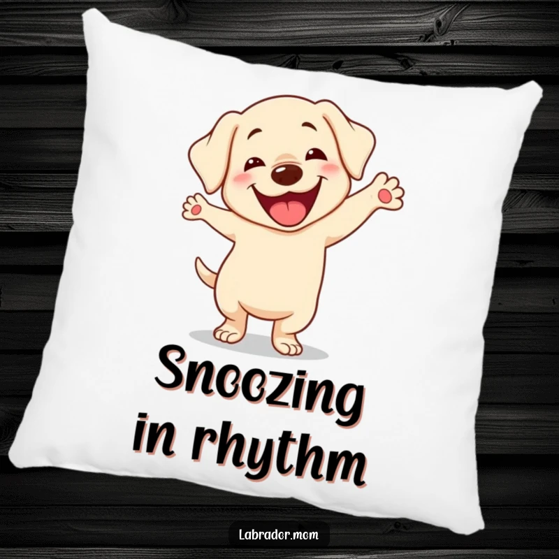 Funny Kawaii Labrador Pillow, cute dog doing a silly dance with a goofy smile, soft cushion, a humorous and comfy gift.