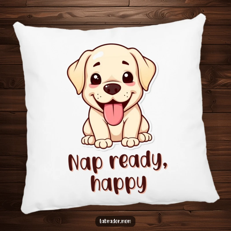 Funny kawaii Labrador pillow featuring a happy, panting dog with its tongue out, offering adorable comfort and hilarious canine joy.