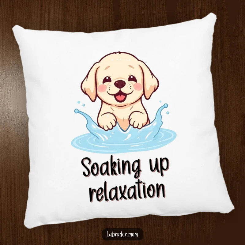 Funny Kawaii Labrador pillow with a happy dog splashing joyfully in water, perfect for comfort and decor.