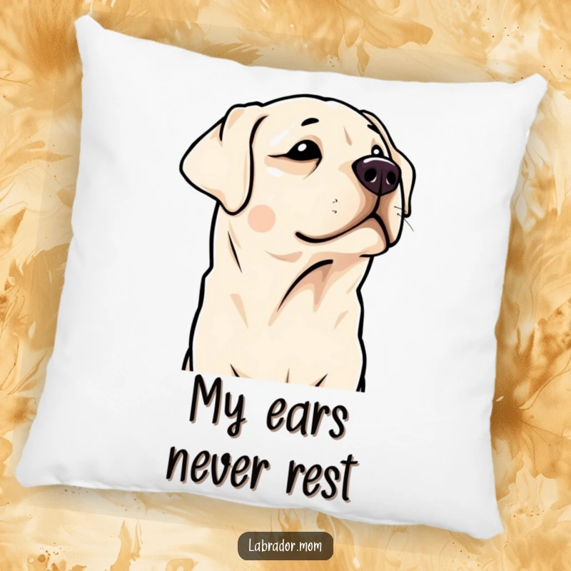 Funny Kawaii Labrador pillow with a cute head tilt design. A soft and humorous decorative item.
