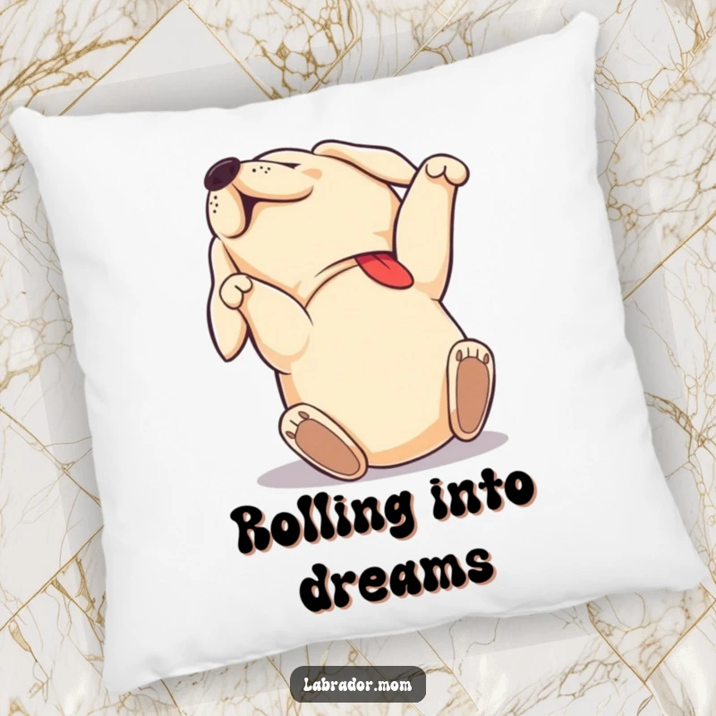Funny Labrador pillow featuring a dog rolling on its back with pure joy, soft and decorative, a perfect funny gift.