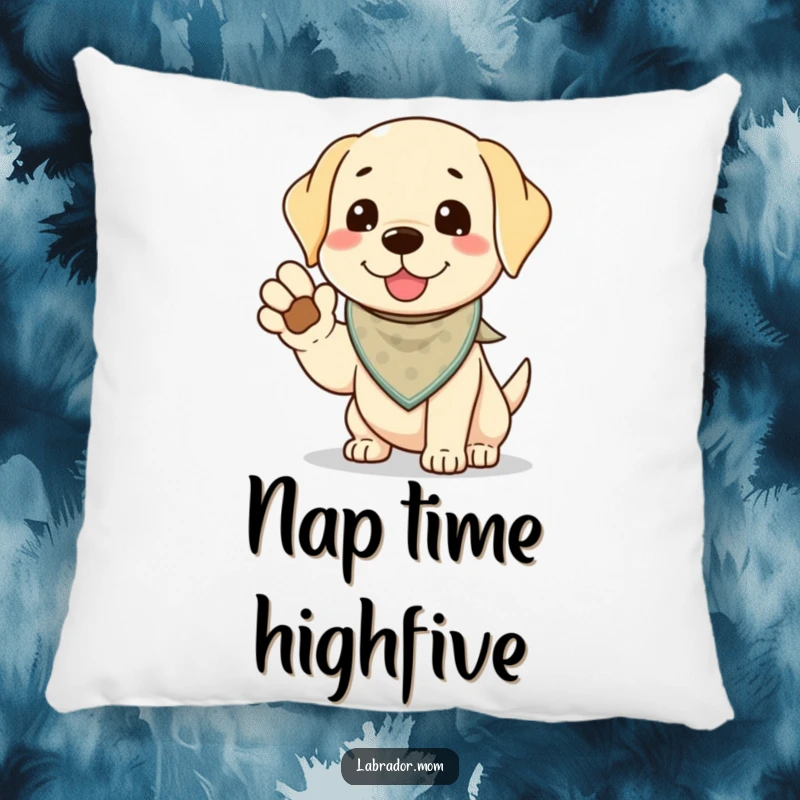 Funny Kawaii Labrador Pillow, a depiction of a playful lab offering a paw for a high-five, promoting friendship and cheerful connection