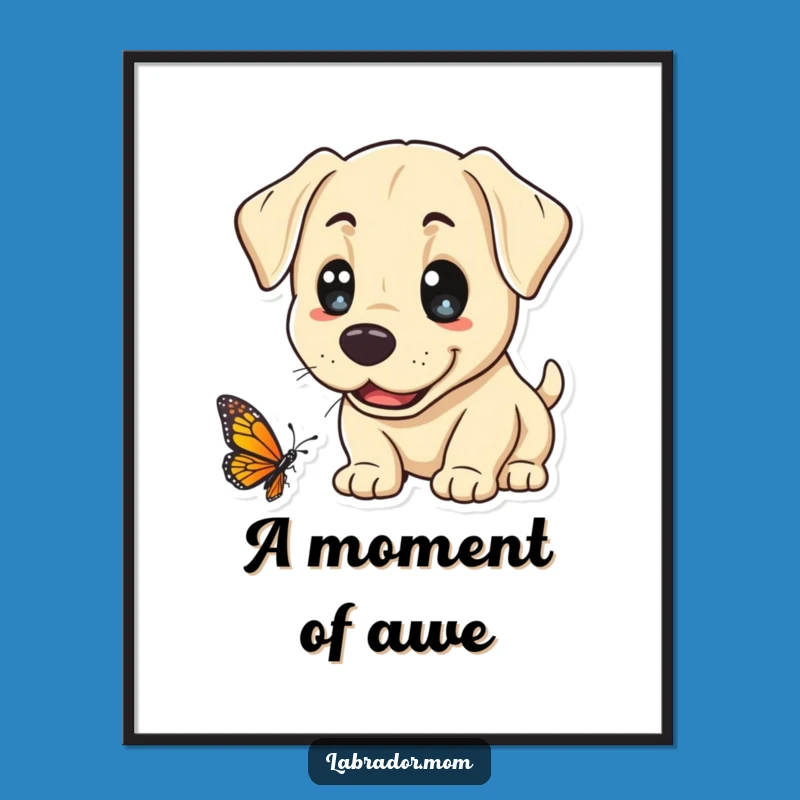 Funny Kawaii Lab Butterfly Digital Art: Cheerful Dog Print for Whimsical Spaces