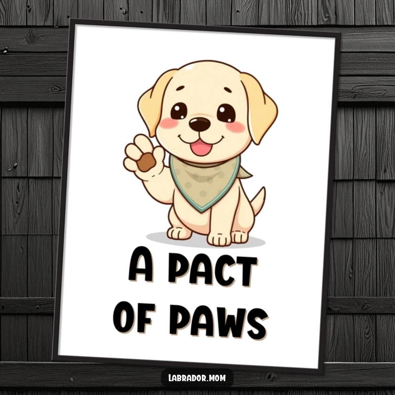 Funny Kawaii Labrador Digital Art, a cute lab offers a paw for a high-five, symbolizing friendship, playfulness, and positive connection