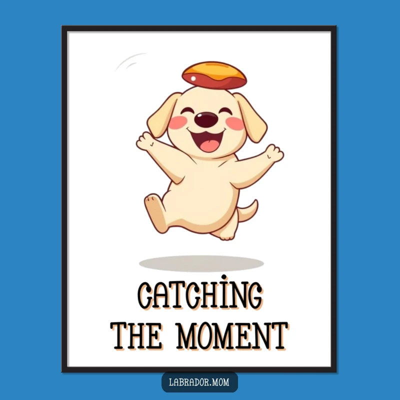 Funny Frisbee Catching Lab Digital Art: Action-Packed Printable for Dog Lovers