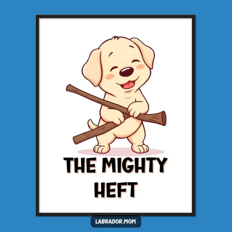 Funny Kawaii Lab Stick Struggle Digital Art: Adorable Dog Print for Living Spaces