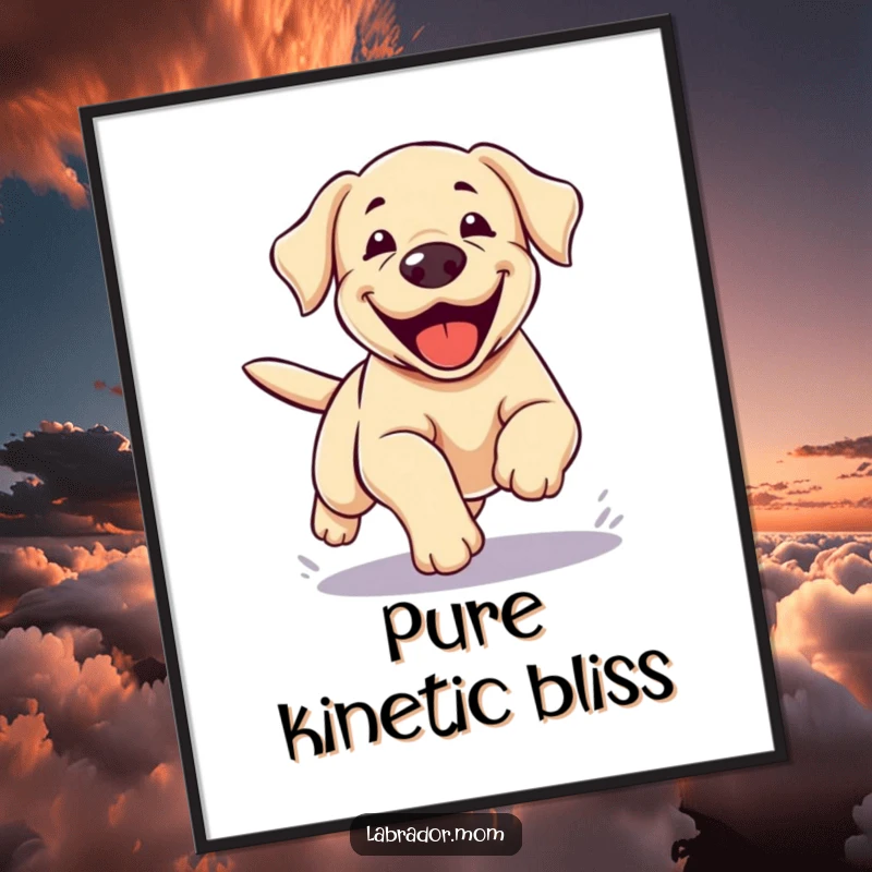 Funny Kawaii Labrador Digital Art, a cute lab's zoomie is captured as a blur of motion, symbolizing pure, unbridled canine happiness