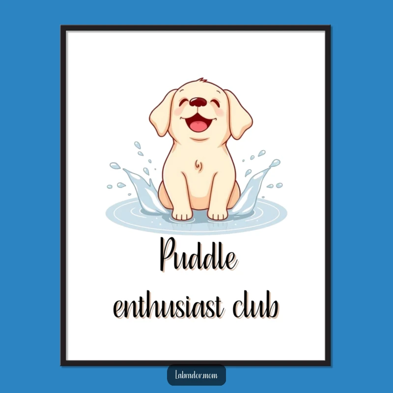 Funny Kawaii Labrador Digital Art: Puddle Splash, Instant Joy Gift