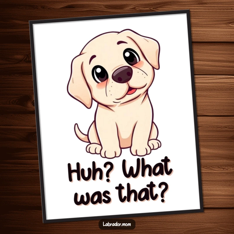 Funny Kawaii Labrador digital art print showing a cute dog tilting its head in surprise, ready to download.