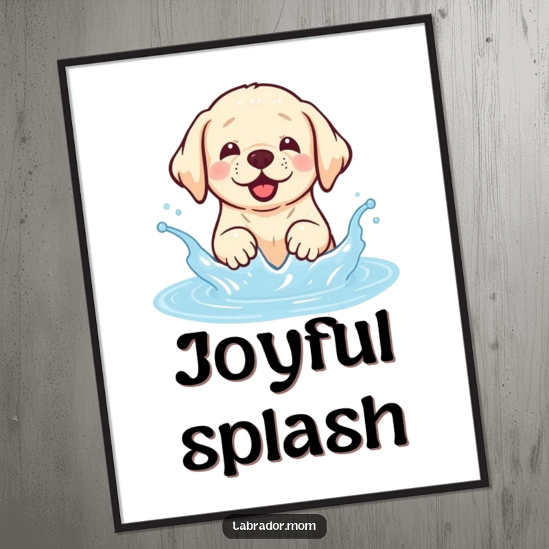 Funny Kawaii Labrador digital art print of a happy dog joyfully splashing in water, instant download.
