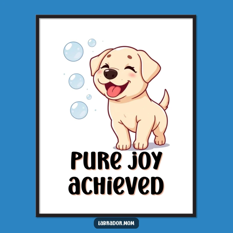 Funny Kawaii Labrador Bubble Chase Digital Art: Instant Joyful Decor!