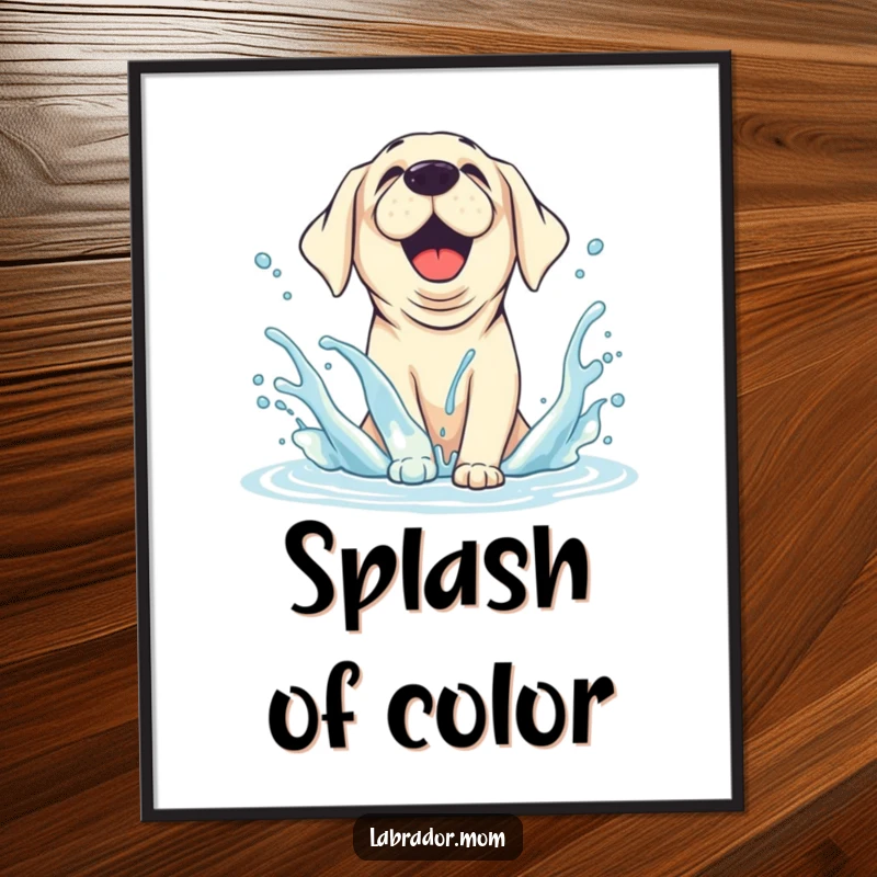 Funny Digital Art Print of a joyful, animated Labrador splashing water with happy abandon, capturing pure aquatic bliss.