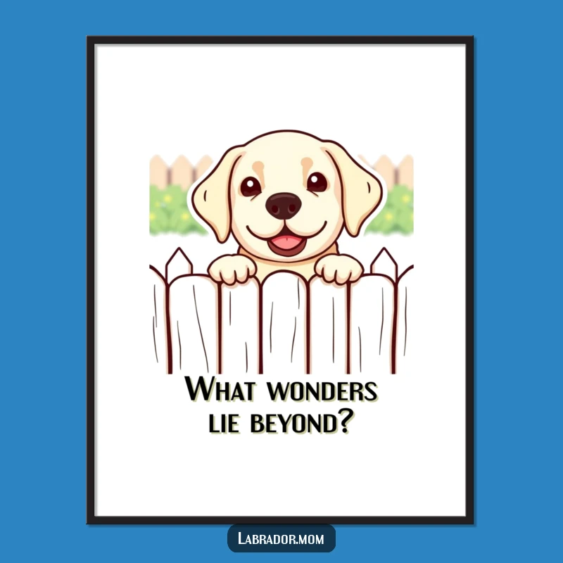 Funny Kawaii Labrador Digital Print: Peeking Over Fence, Instant Art Gift