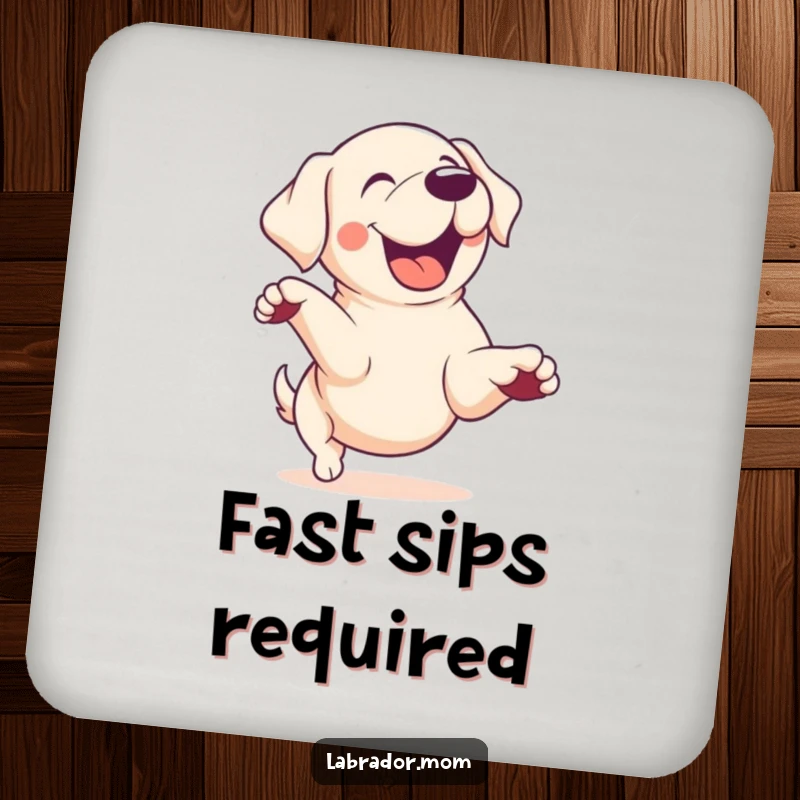 Funny Kawaii Labrador dog in zoomie motion, energetic, cute coaster, table decor, dog lover, funny gift.
