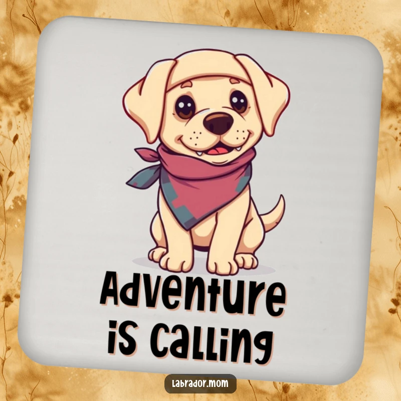 Funny Labrador dog wearing a bandanna, looking adventurous and ready to party on a set of drink coasters.