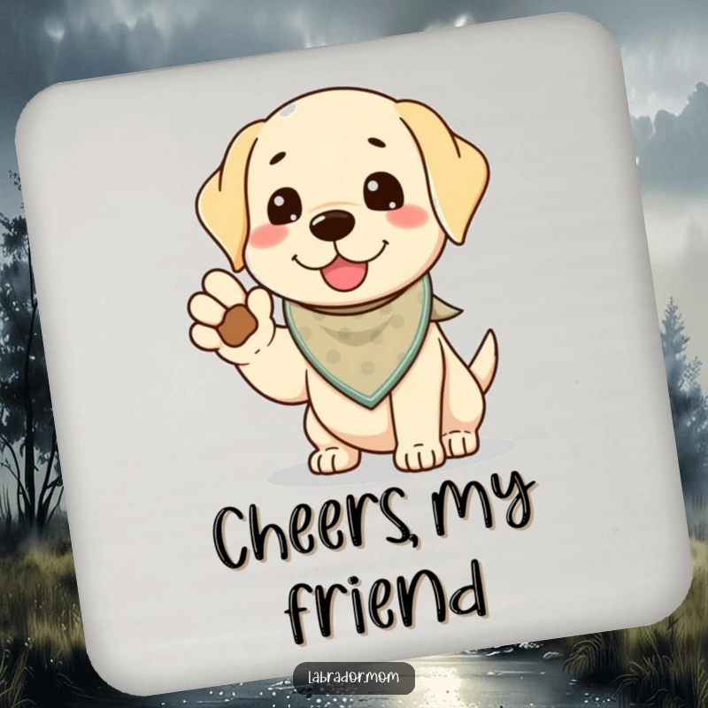 Funny Kawaii Labrador Coaster, a cute lab offers a paw for a high-five, bringing friendly energy and playful protection to tabletops