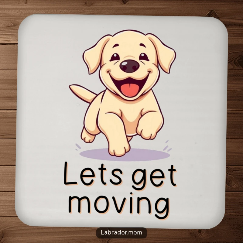 Funny Kawaii Labrador Coaster, a cute lab's zoomie is shown in a blur of motion, bringing energetic fun and protection to tabletops
