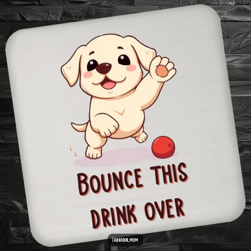 Funny kawaii Labrador coasters with a cute dog in a playful pounce, adding humorous and adorable protection to surfaces.