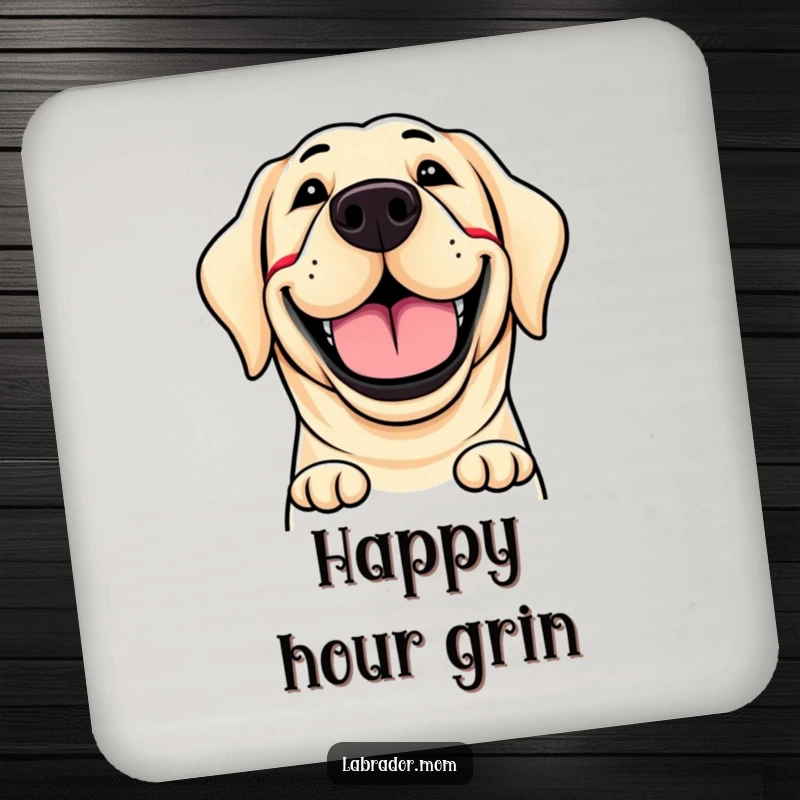 Funny drink coasters showcasing a labrador's enormous, joyful, and wide grin, adding a humorous touch to table settings.