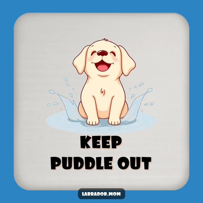 Funny Kawaii Labrador Coaster Set: Puddle Splash Fun, Humorous Table Protection