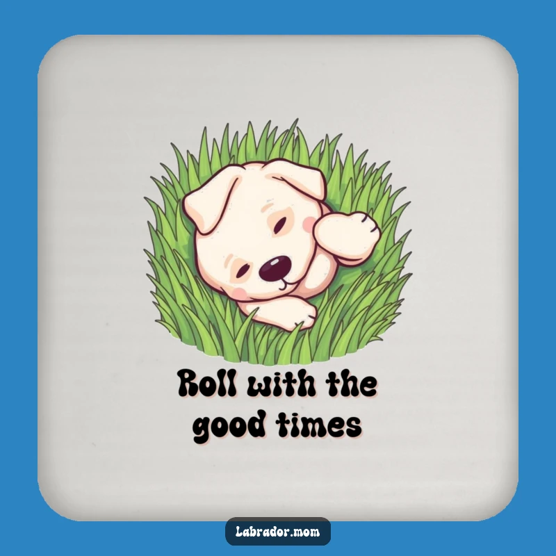Funny Kawaii Labrador Coaster: Rolling in Grass, Cute Decor