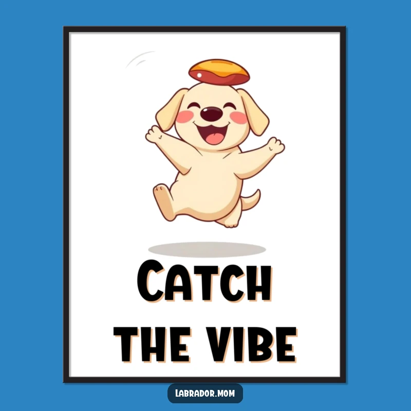 Funny Frisbee Catching Lab Poster: Dynamic Dog Art for Playful Spaces