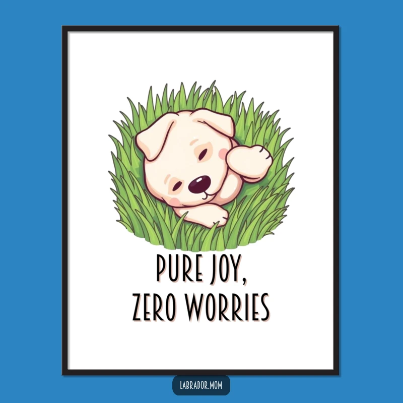 Funny Kawaii Labrador Poster: Rolling in Grass Art, Adorable Wall Decor Gift