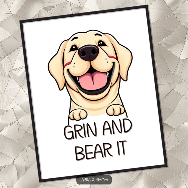 Funny poster featuring a labrador's enormous, joyful, and ecstatic grin, creating a heartwarming and humorous wall decoration.