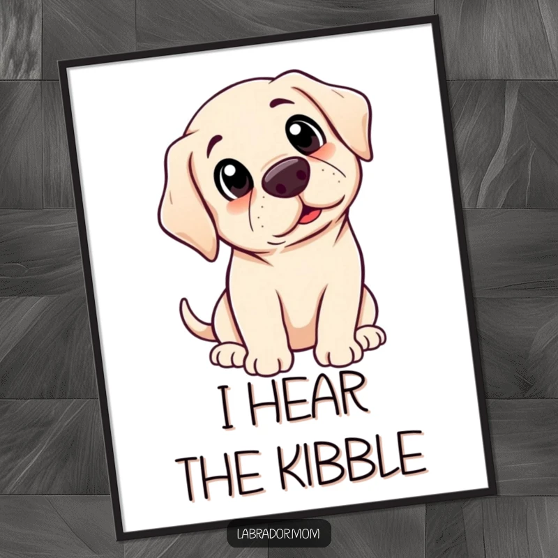 Funny Kawaii Labrador poster displaying a surprised dog with a head tilt, perfect for adding cute humor to walls.