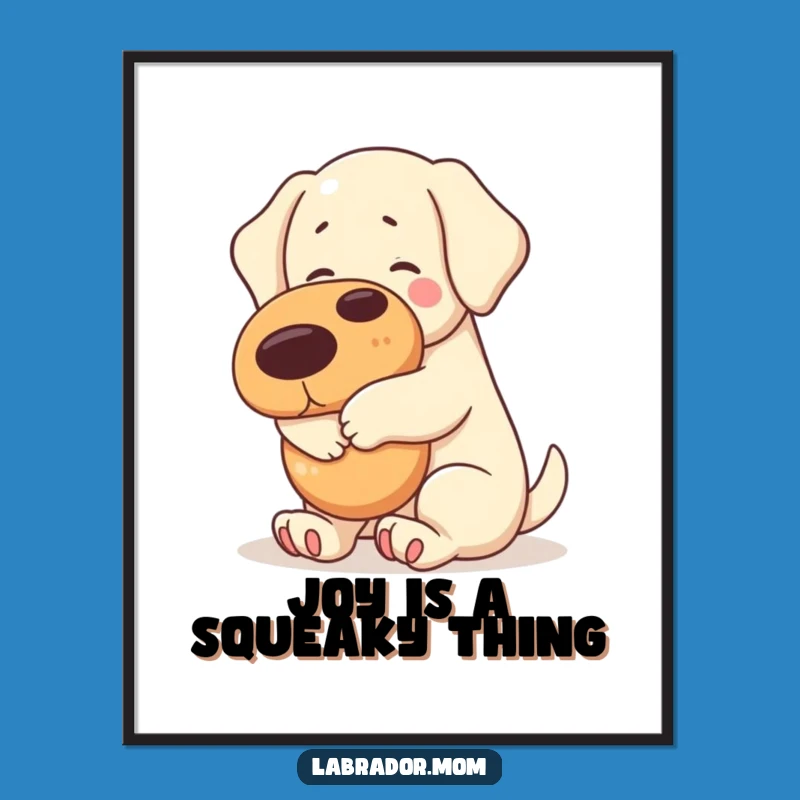 Funny Kawaii Labrador Poster: Squeaky Toy Hug Art, Adorable Dog Wall Decor Gift