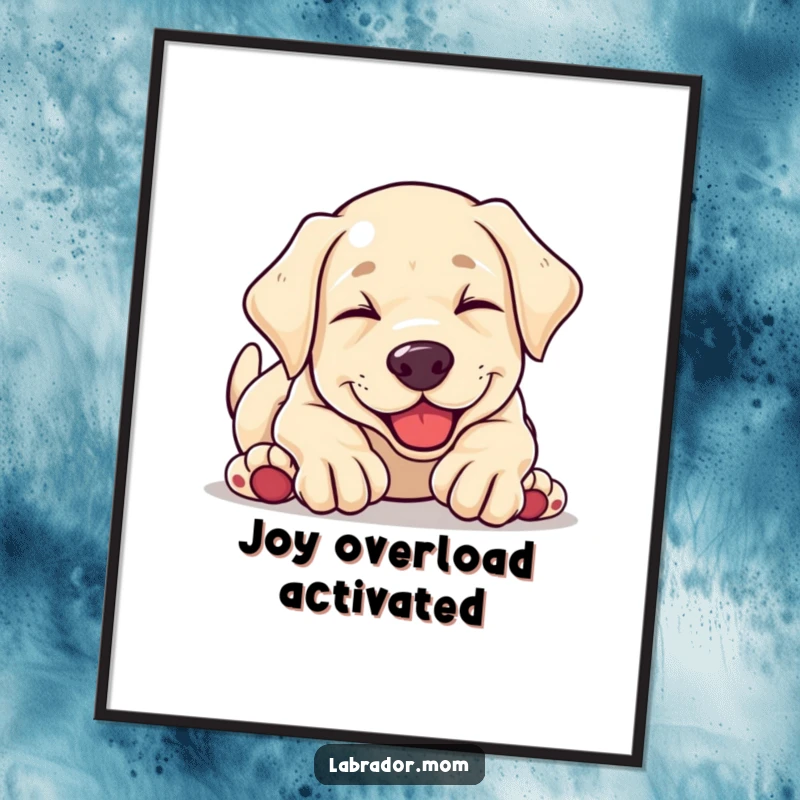 Funny kawaii Labrador puppy tumbling head over paws in pure glee, a vibrant and cheerful poster that brings warmth and humor to any room.